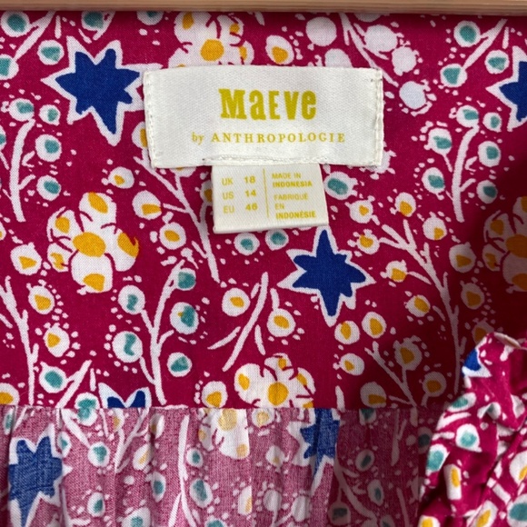 Anthropologie Maeve Marisol Top 14 Pink Printed Blouse Boho Preppy Floral Ruffle - Picture 7 of 12